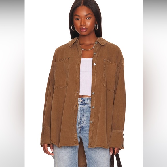 NEW Free People Baby Cord Button Down Shirt - Picture 15 of 16